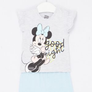 ensemble Minnie pyjama bébé fille kids girl mignon t-shirt gris good night shirt élastique bleu clair Disney été summer léger