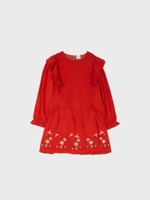 robe rouge terracotta idéale fêtes de fin d'année printemps automne vêtement enfant fille fleurs bohême boutique saint martin en haut joli pas cher