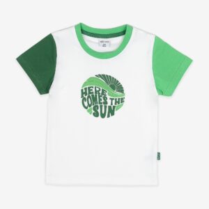 T-shirt blanc et vert « HERE COMES THE SUN »