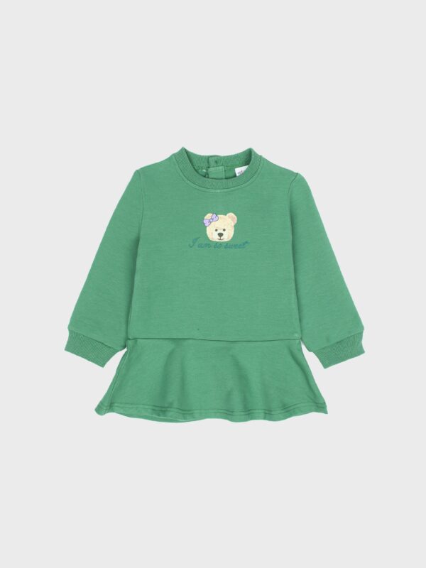 robe verte mi saison idéal automne hiver joli chaude douillette ourson vêtement bébé fille boutique saint martin en haut monts du lyonnais