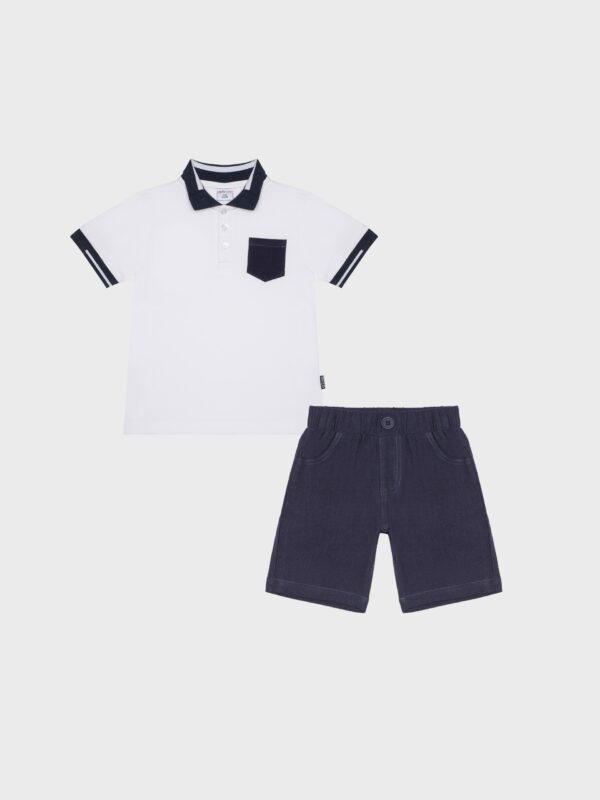 ensemble short polo blanc et marine vêtement enfant bébé garçon joli pas cher boutique saint martin en haut monts du lyonnais