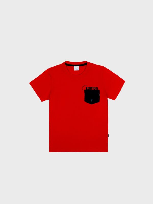 t-shirt rouge manches courtes pour l'été idée cadeau vêtement pour enfant garçon ado boutique saint martin en haut dans les monts du lyonnais