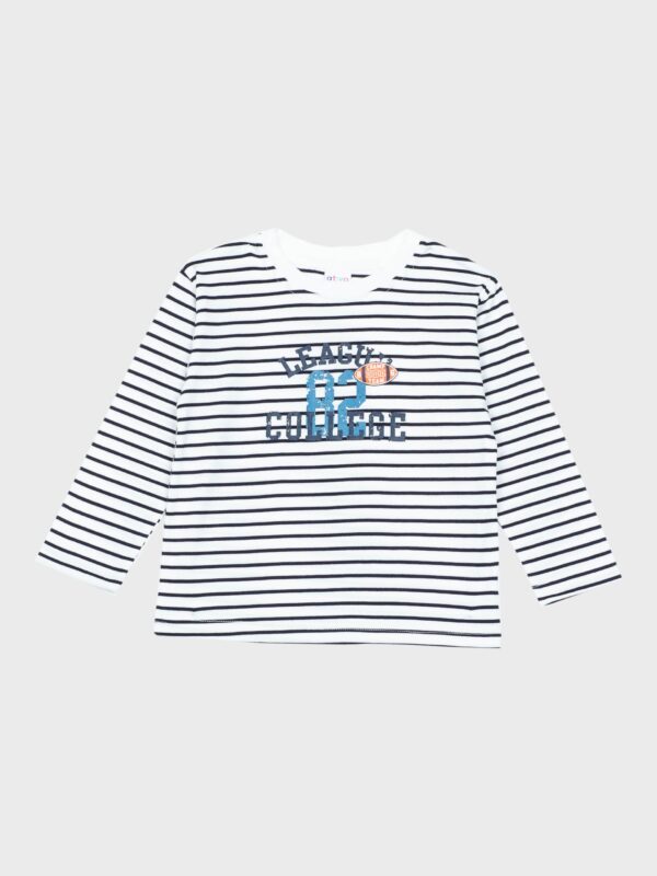 pull rayé blanc et marine, style marinière, idéal cadeau naissance pour bébé garçon, boutique de vêtements pour enfants à saint martin en haut dans les monts du lyonnais