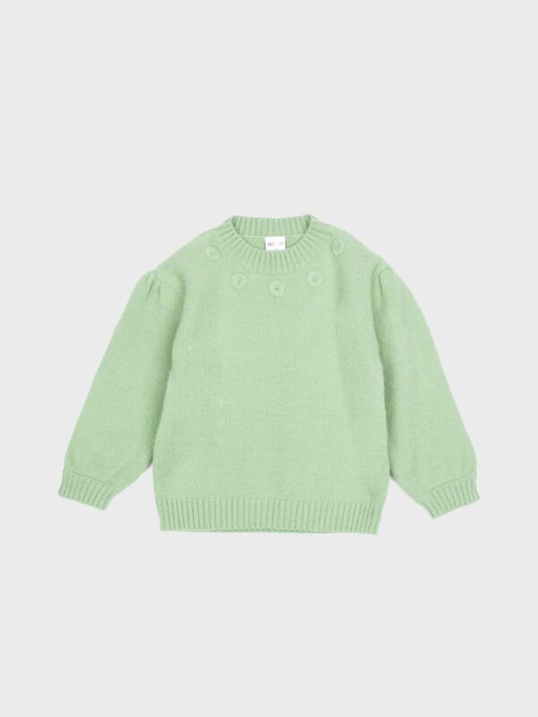 pull vert en laine doux idéal pour l'hiver, confortable et douillet, cadeau naissance bébé fille, boutique saint martin en haut dans les monts du lyonnais