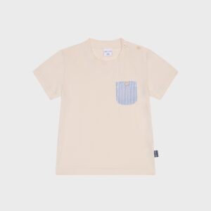 T-shirt beige poche rayé bleu