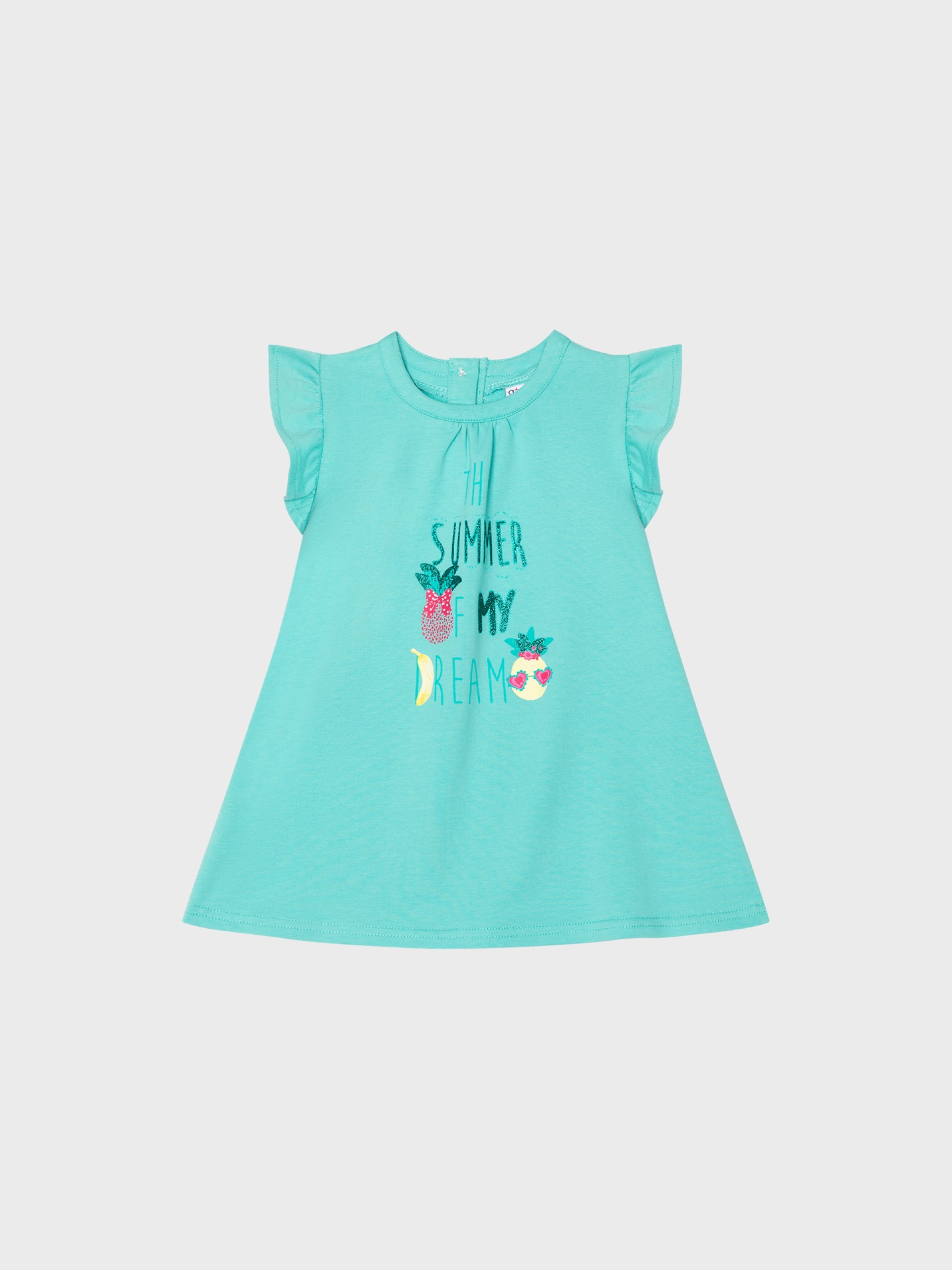 Robe d'été, couleur vert d'eau pour bébés filles, boutique de vêtements pour enfants à Saint Martin en Haut, dans les Monts du Lyonnais.