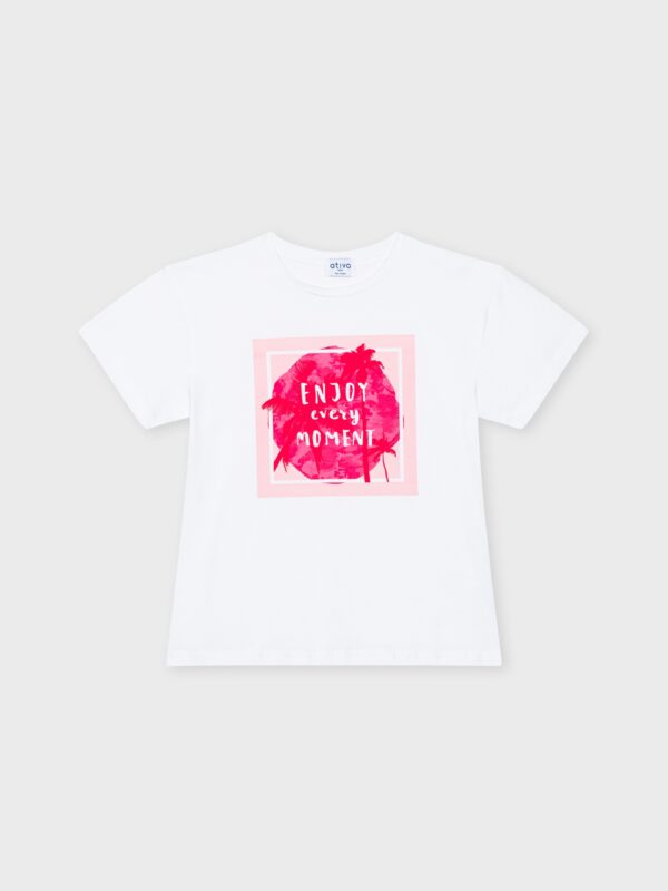 T-shirt blanc avec motif rose, pour filles et ados, boutique de vêtements pour enfants à Saint Martin en Haut dans les Monts du Lyonnais