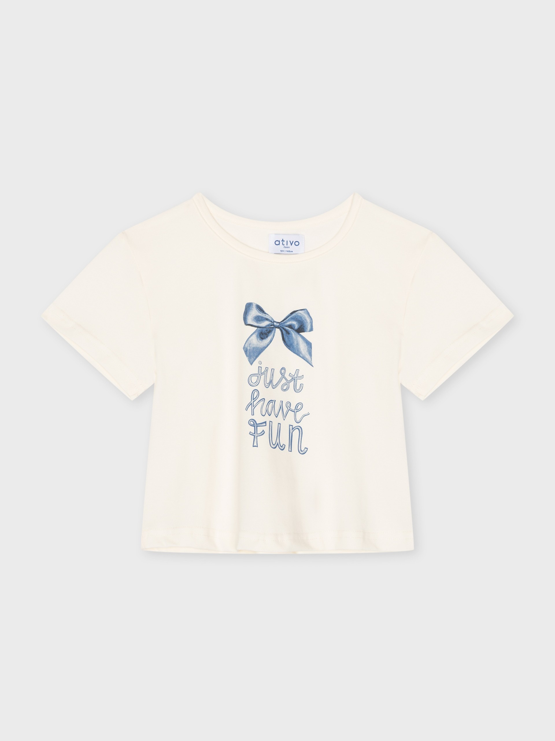 Crop-top crème avec motif nœud, pour filles et ados, boutique de vêtements pour enfants à Saint Martin en Haut, dans les Monts du Lyonnais