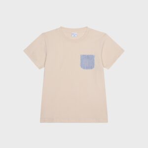 T-shirt beige poche rayée bleue