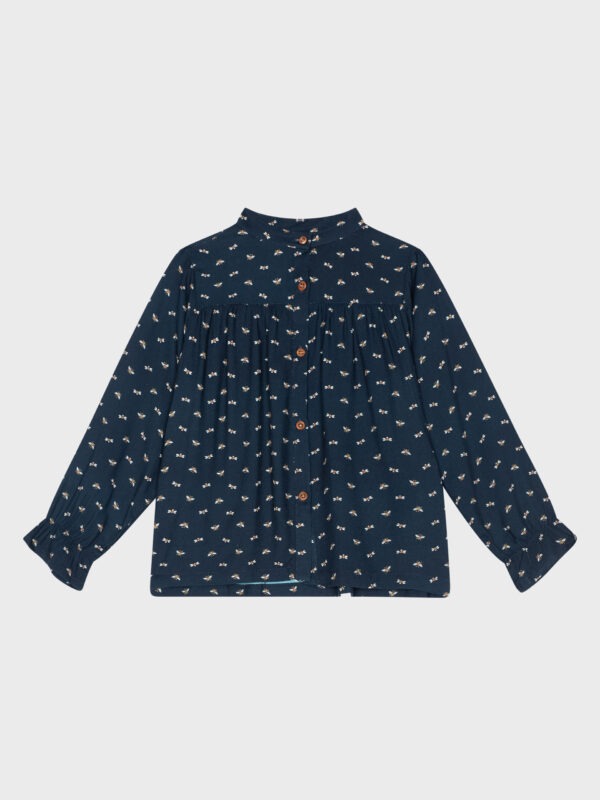Chemisier marine avec motifs abeilles, pour filles et ados, boutique de vêtements pour enfants à Saint Martin en Haut, dans les Monts du Lyonnais.