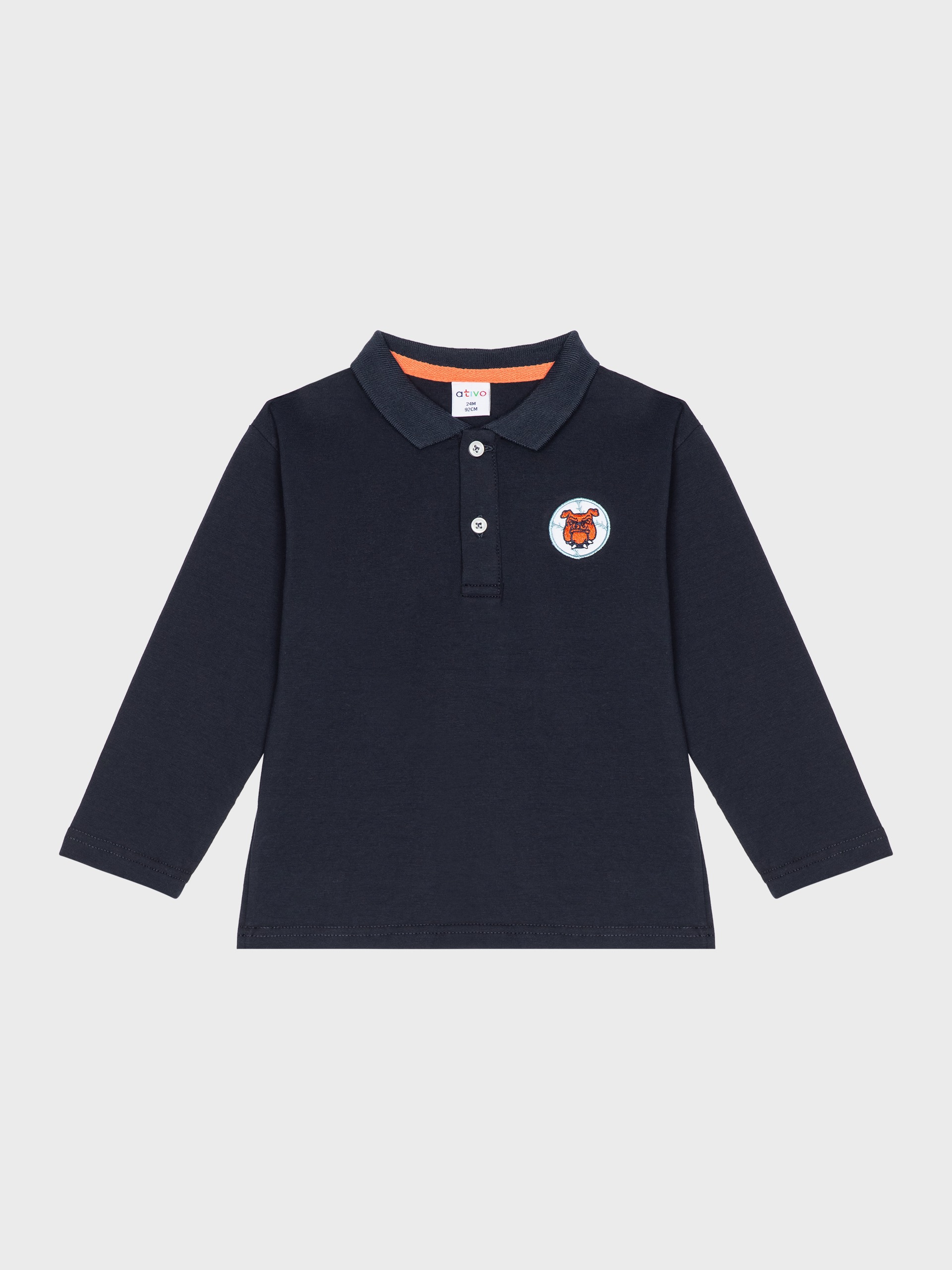 Pull marine avec écusson tête de chien, pour bébés garçons, boutique de vêtements pour enfants à Saint Martin en Haut, dans les Monts du Lyonnais.
