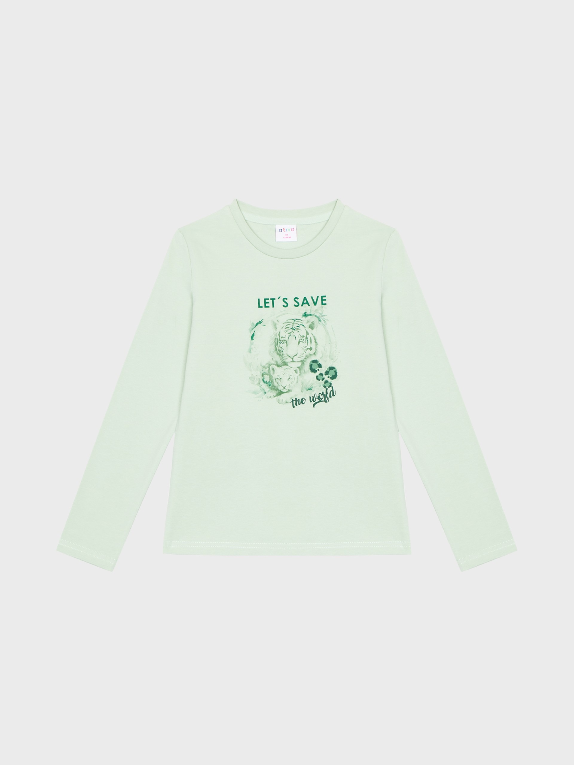 Pull fin vert clair avec motifs de tigres, pour filles et ados, boutique de vêtements pour enfants à Saint Martin en Haut, dans les Monts du Lyonnais.