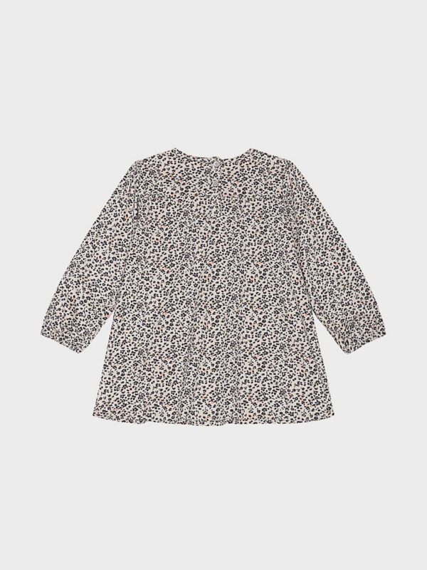 Robe beige avec fleurs marrons, manches longues, pour bébés filles, boutique de vêtements pour enfants à Saint Martin en Haut, dans les Monts du Lyonnais.