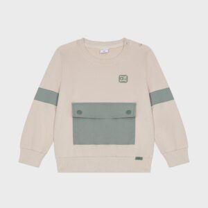 Pull beige poche verte