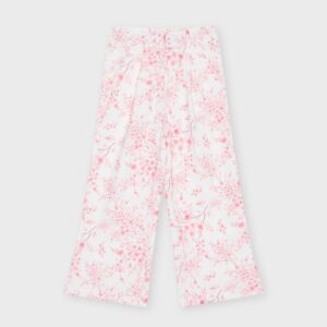 Pantalon blanc à fleurs roses