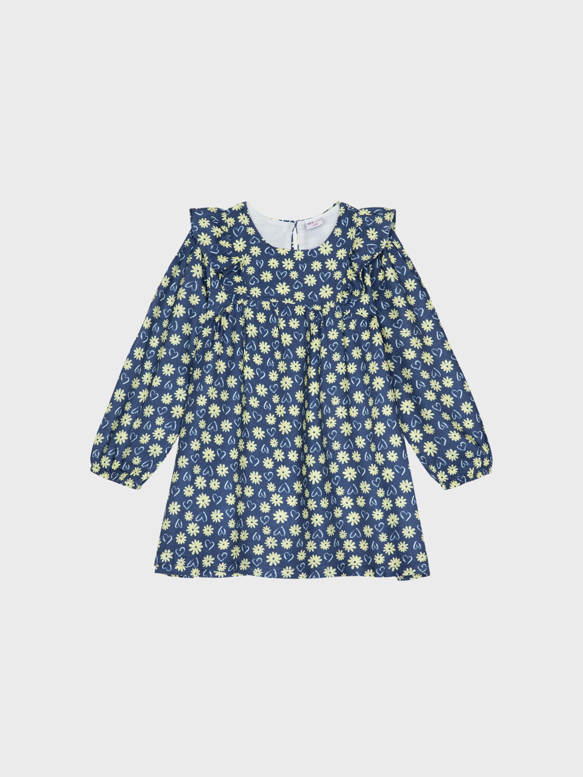 Robe bleues à fleurs jaunes et avec des cœurs, pour bébés filles, boutique de vêtements à Saint Martin en Haut dans les Monts du Lyonnais