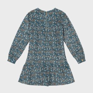 Robe à motifs, verte, beige et camel