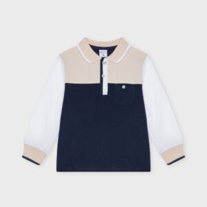 Polo marine, beige et blanc