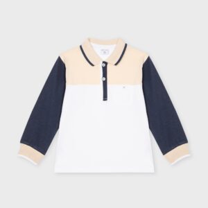 Polo blanc, beige et marine