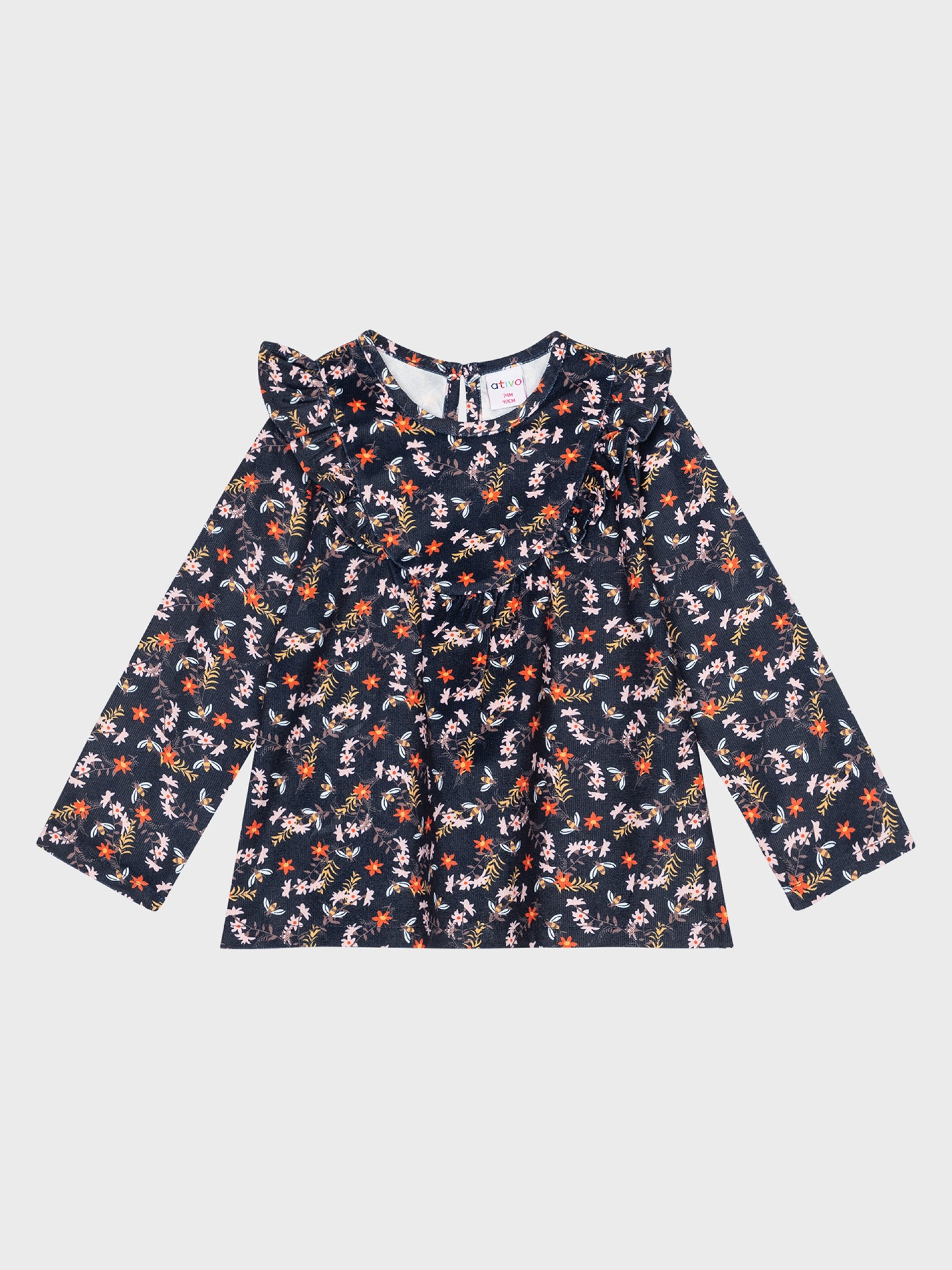blouse marine et fleurie pour bébé fille, idéal cadeau naissance, boutique de vêtements pour enfants à saint martin en haut dans les monts du lyonnais