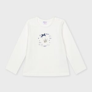 Pull blanc avec nœud bleu