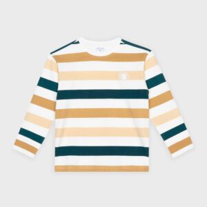 Pull fin à rayures beiges et vertes