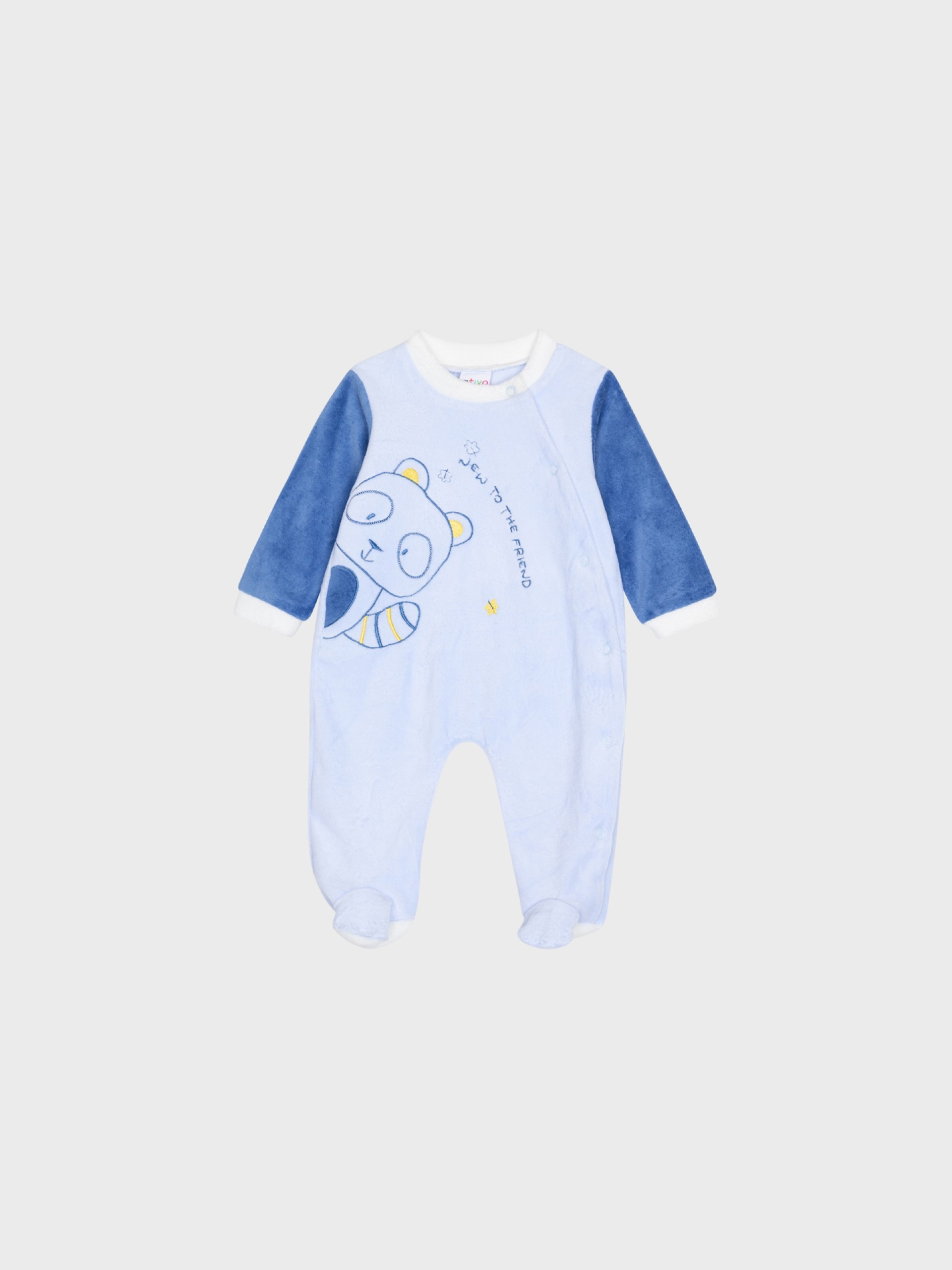 pyjama bleu velours pour bébé garçon, grenouillère idéale cadeau naissance, boutique de vêtements à saint martin en haut dans les monts du lyonnais
