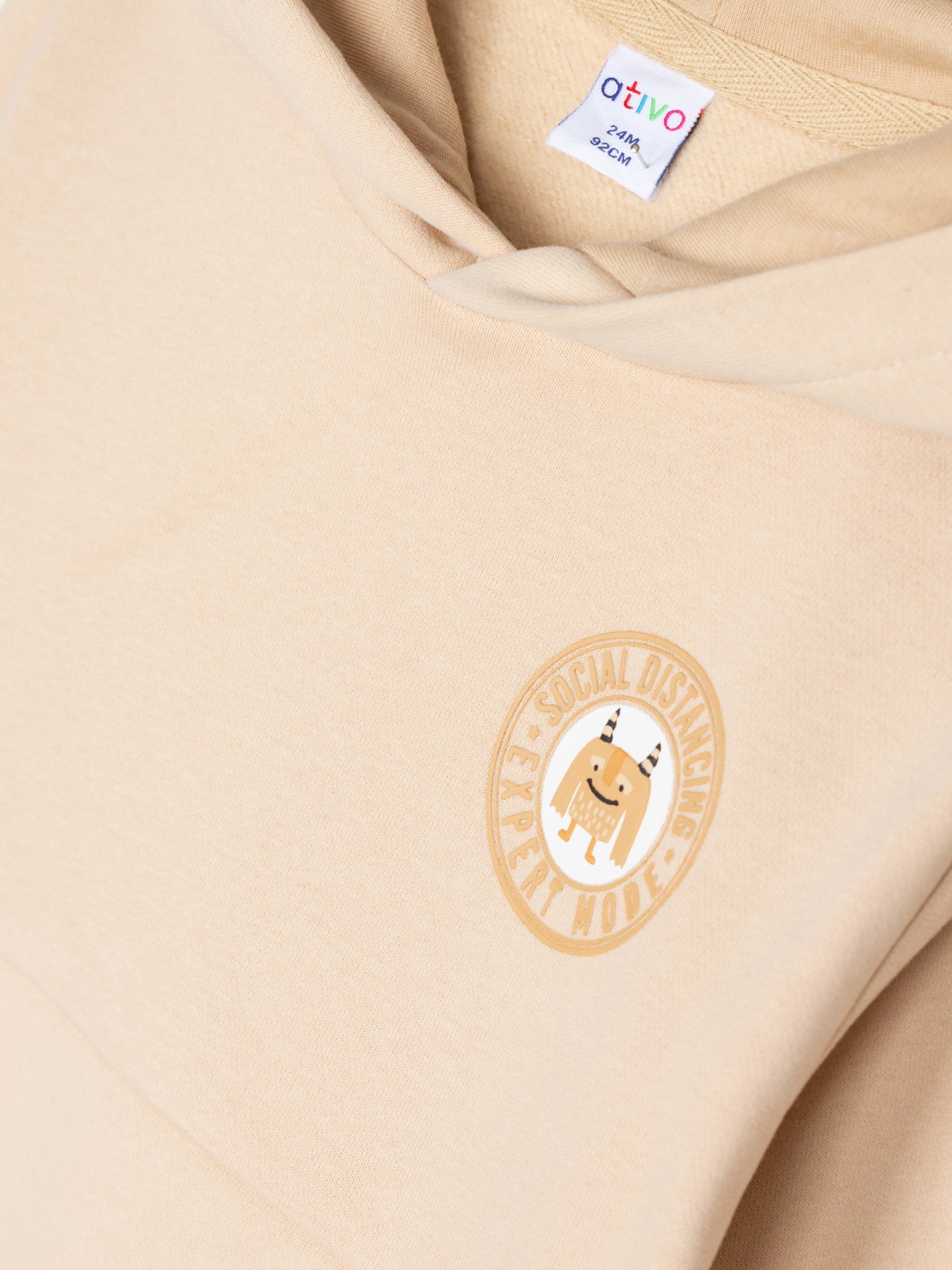 sweat beige à capuche pour bébé garçon, idéal cadeau naissance, boutique de vêtements pour enfants à saint martin en haut dans les monts du lyonnais