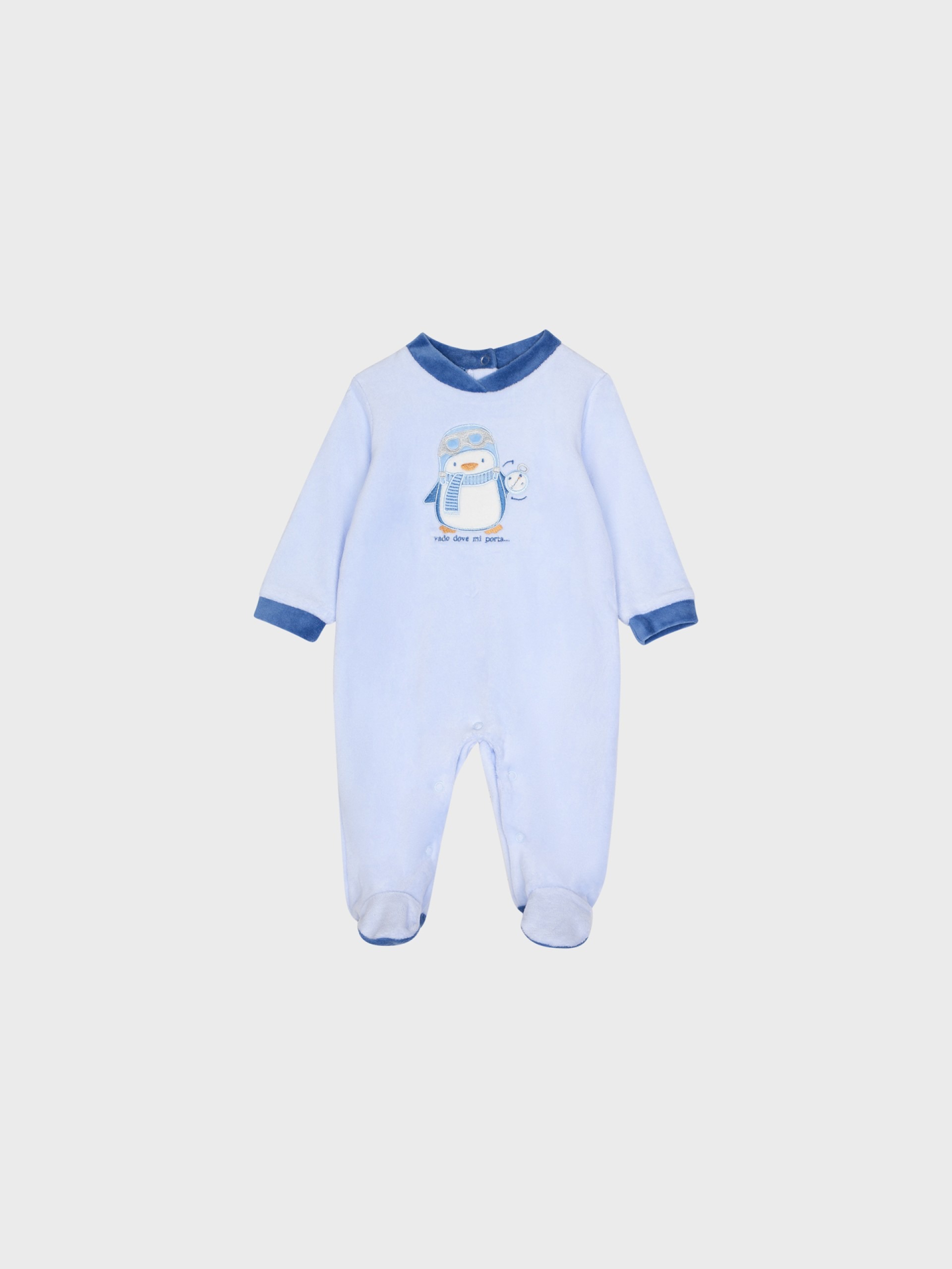pyjama bleu velours pour bébé garçon, grenouillère idéale cadeau naissance, boutique de vêtements à saint martin en haut dans les monts du lyonnais