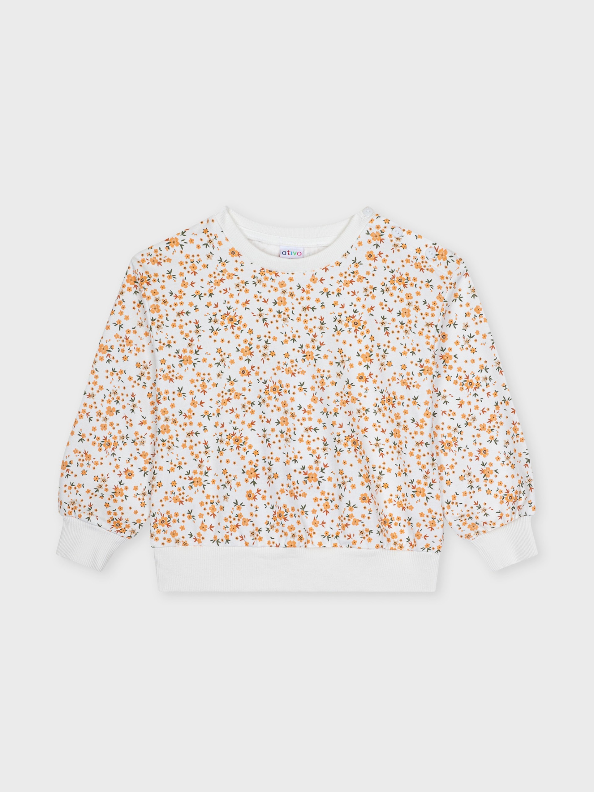 sweat fleuri orange pour bébé fille, boutique de vêtements pour enfants à saint martin en haut dans les monts du lyonnais