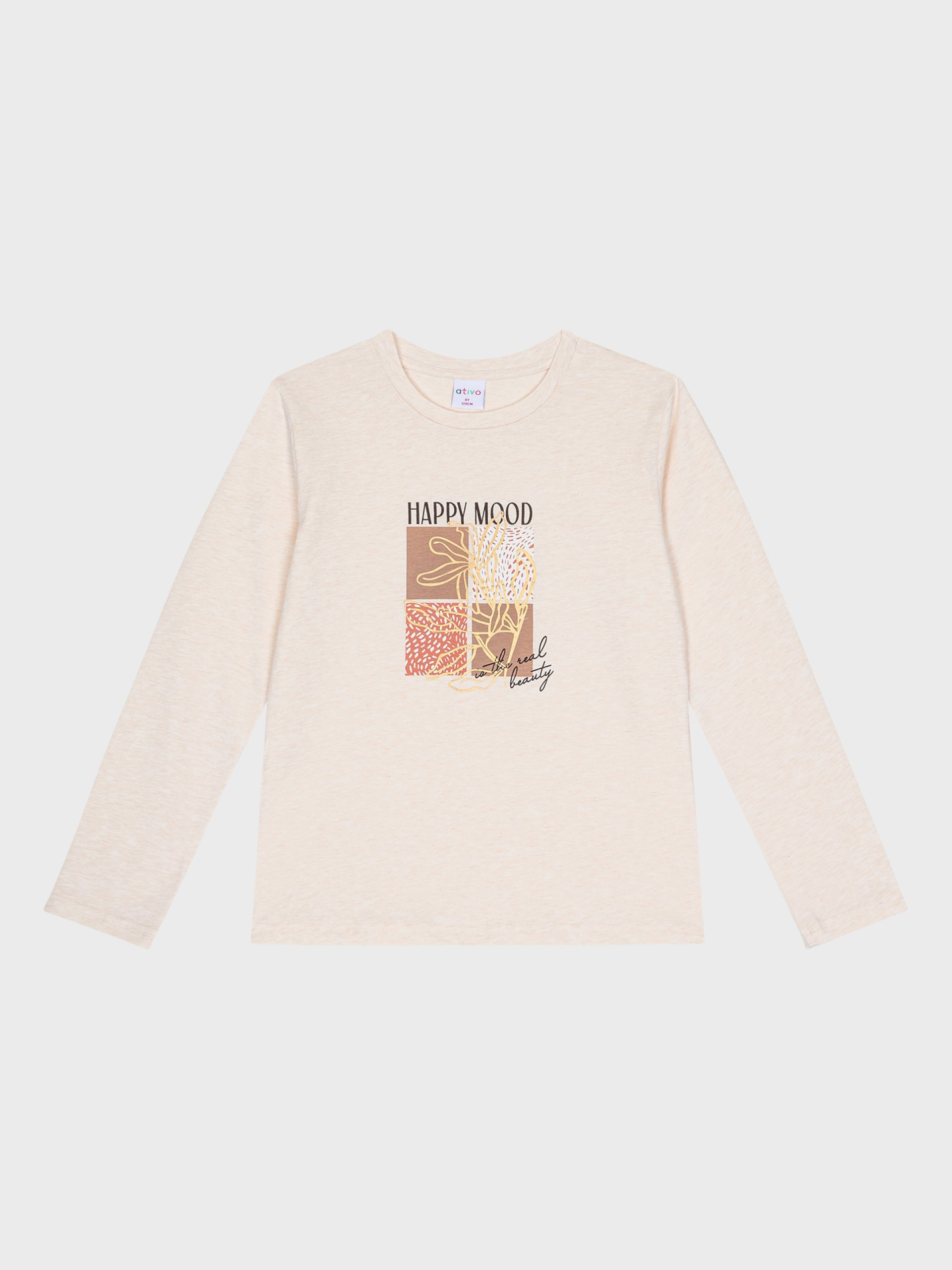 pull fin beige aux nuances pastels avec écriture happy mood, boutique de vêtements pour enfants à saint martin en haut dans les monts du lyonnais