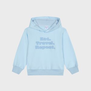 Sweat à capuche bleu ciel EAT TRAVEL REPEAT