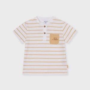 T-shirt rayé blanc et beige LIFE IS A JOURNEY