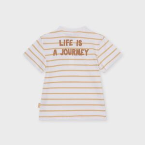 T-shirt rayé blanc et beige LIFE IS A JOURNEY