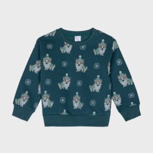 Sweat vert chiens et flocons
