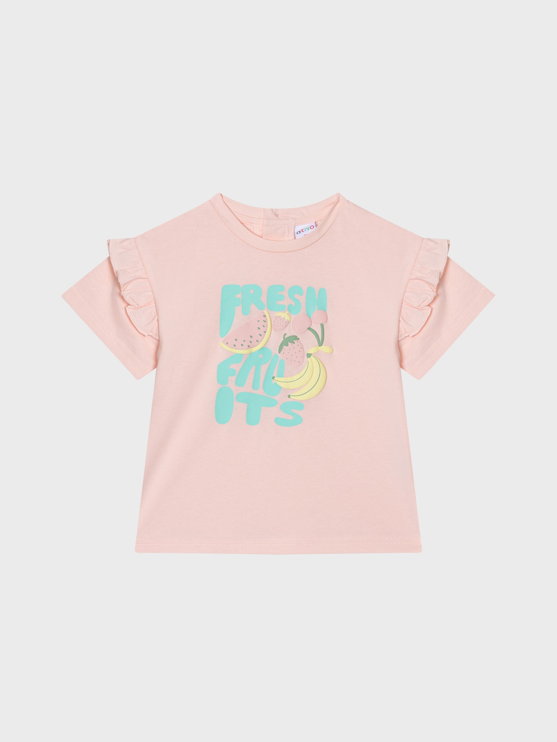 T-shirt rose avec des fruits pour petite fille, boutique de vêtement pour enfants à Saint Martin-en-Haut, dans les Monts du Lyonnais