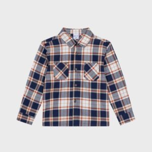 Chemise à carreaux marine, beige et rouille