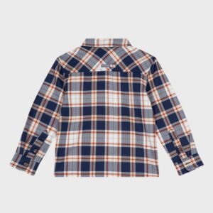 Chemise à carreaux marine, beige et rouille