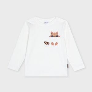 Pull blanc avec poche et raton laveur