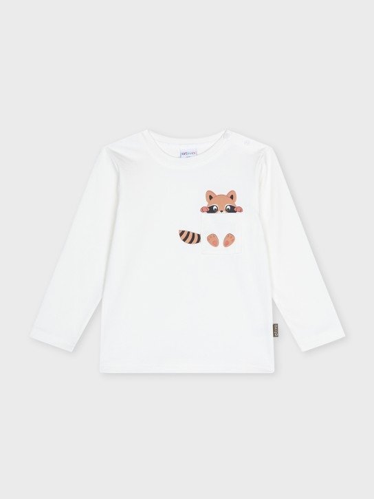 Pull fin blanc avec motif animal, pour bébés garçons, boutique de vêtements pour enfants à Saint Martin en Haut, dans les Monts du Lyonnais.