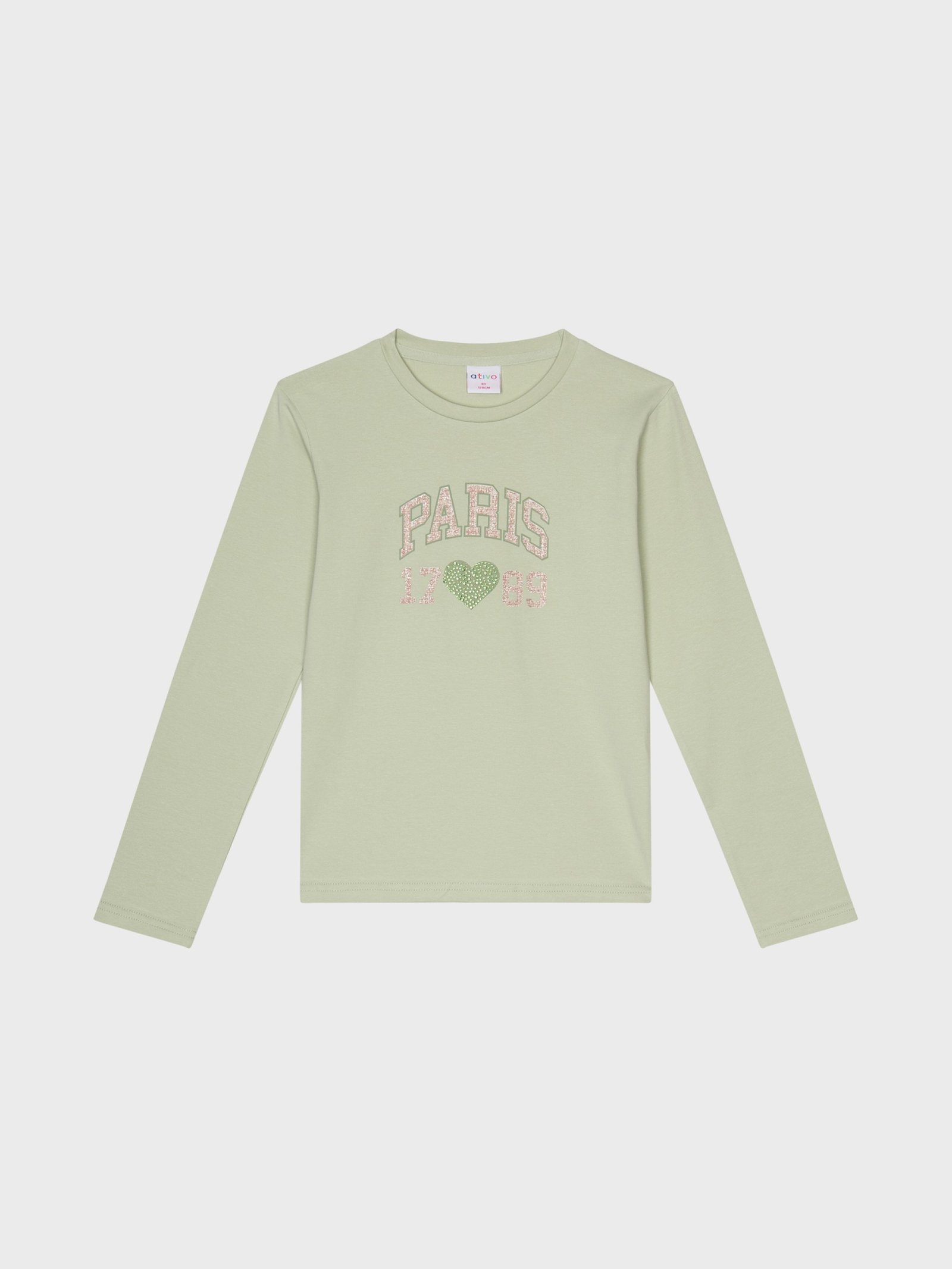 Pull fin vert PARIS avec des strass, pour filles et ados, boutique de vêtements pour enfants à Saint Martin en Haut, dans les Monts du Lyonnais.